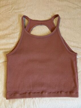Ribbed High-Neck Crop Tank Top - Mauve